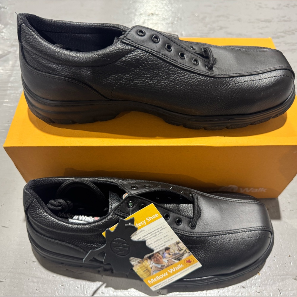 Mellow Walk Men's Black Leather CSA Safety Shoes Size 9